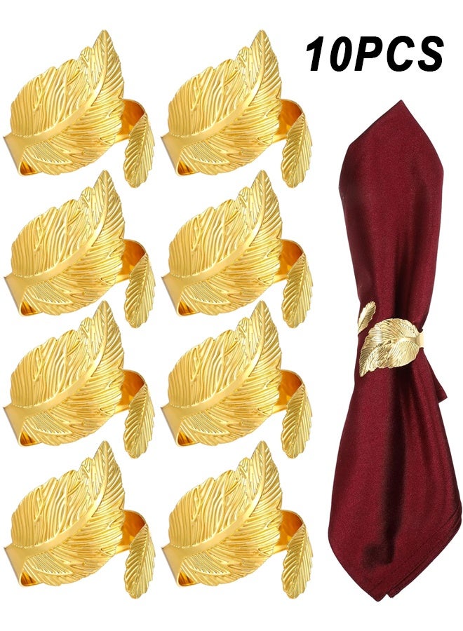 10PCS Stylish Fall Napkin Ring Gold Napkin Rings, Metal Leaf Napkin Rings - Image 1