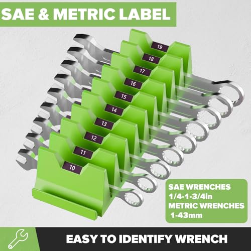 Matscover 80PCS Modular Wrench Organizer Wrench Holder - Wrench Tool Organizers for Tool Drawer Storage, Wrench Storage Set with Metric & SAE Label, Wrench Rack Tool Gift for Professional Mechanics Men, Green - Image 2