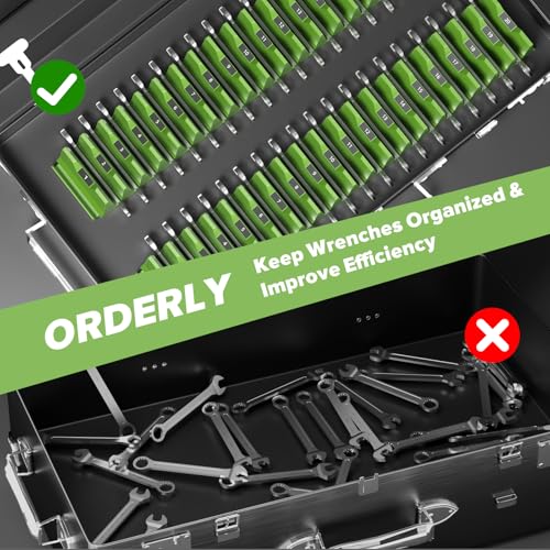 Matscover 80PCS Modular Wrench Organizer Wrench Holder - Wrench Tool Organizers for Tool Drawer Storage, Wrench Storage Set with Metric & SAE Label, Wrench Rack Tool Gift for Professional Mechanics Men, Green - Image 5