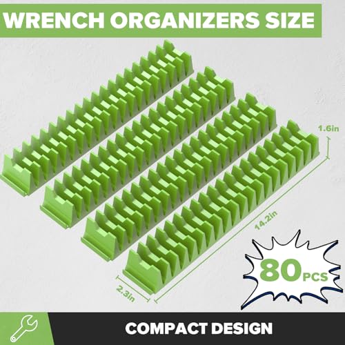 Matscover 80PCS Modular Wrench Organizer Wrench Holder - Wrench Tool Organizers for Tool Drawer Storage, Wrench Storage Set with Metric & SAE Label, Wrench Rack Tool Gift for Professional Mechanics Men, Green - Image 4