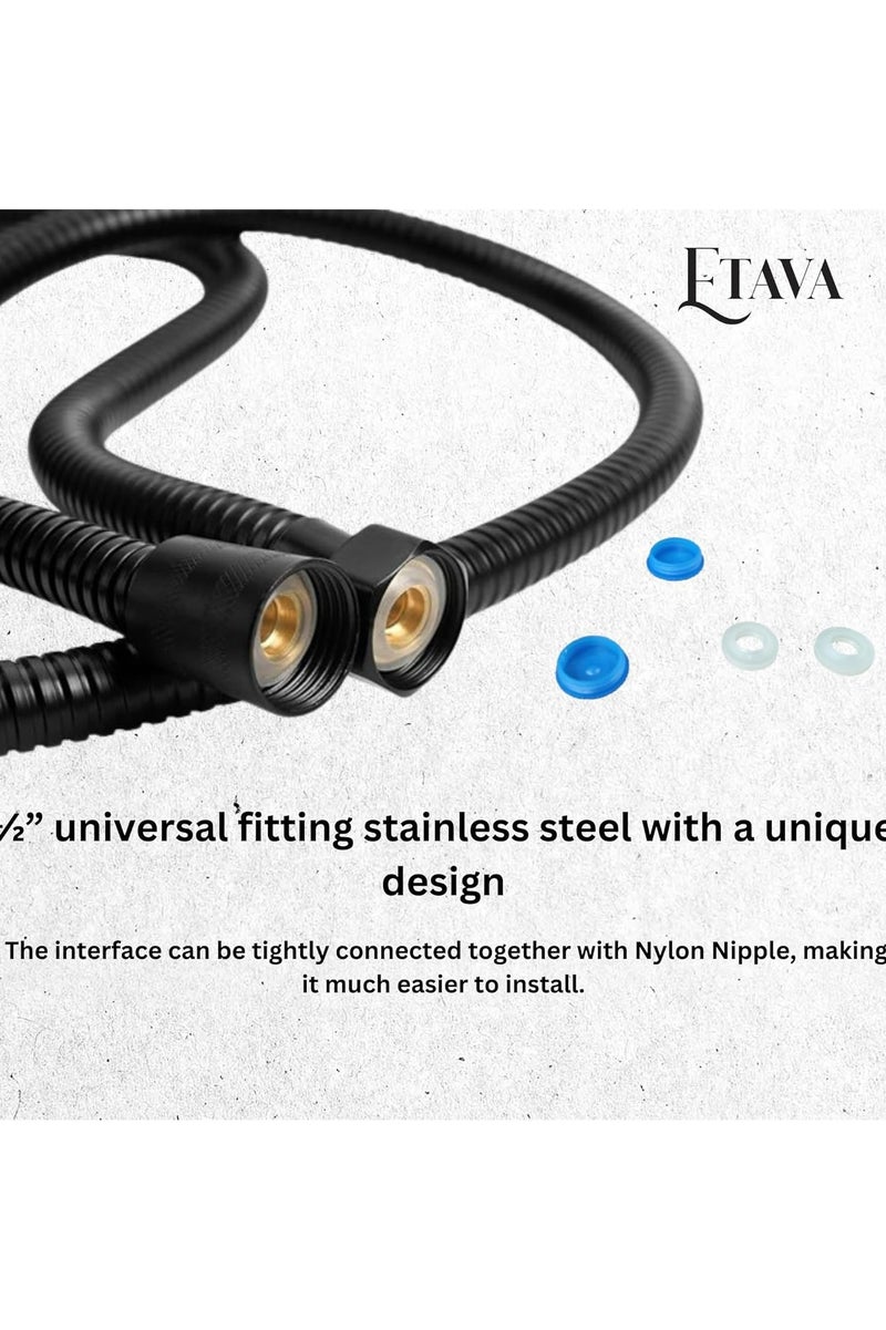 إيتافا خرطوم دش من الفولاذ المقاوم للصدأ باللون الأسود المطفي بطول 150 سم | خرطوم مرن مطلي كهربائيًا مع وصلات نحاسية – للاستخدام في الحمام وغسل الحيوانات والتنظيف - Image 2