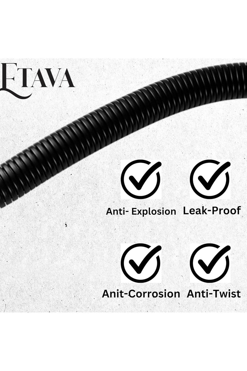 إيتافا خرطوم دش من الفولاذ المقاوم للصدأ باللون الأسود المطفي بطول 150 سم | خرطوم مرن مطلي كهربائيًا مع وصلات نحاسية – للاستخدام في الحمام وغسل الحيوانات والتنظيف - Image 4