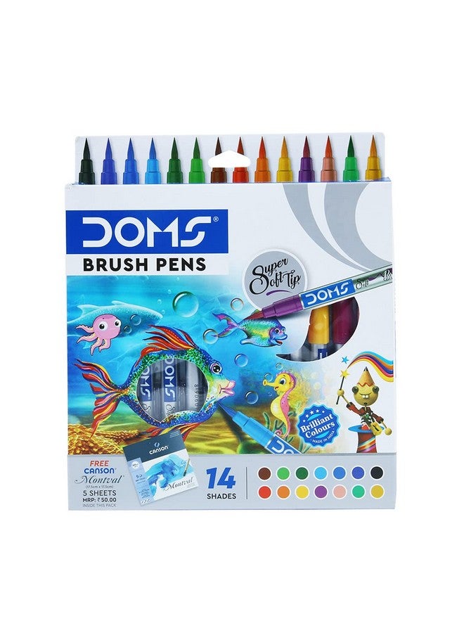 DOMS 14 Shades Brush Pen Box Pack | Super Soft Tip With Brilliant Colors | Water Based Ink Which Gives Water Color Effect | Pack Of 1, Multicolor - Image 1