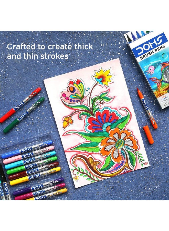 DOMS 14 Shades Brush Pen Box Pack | Super Soft Tip With Brilliant Colors | Water Based Ink Which Gives Water Color Effect | Pack Of 1, Multicolor - Image 4