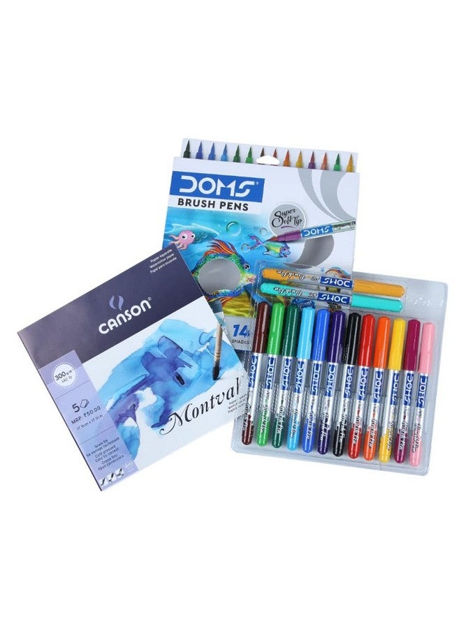 DOMS 14 Shades Brush Pen Box Pack | Super Soft Tip With Brilliant Colors | Water Based Ink Which Gives Water Color Effect | Pack Of 1, Multicolor - Image 2