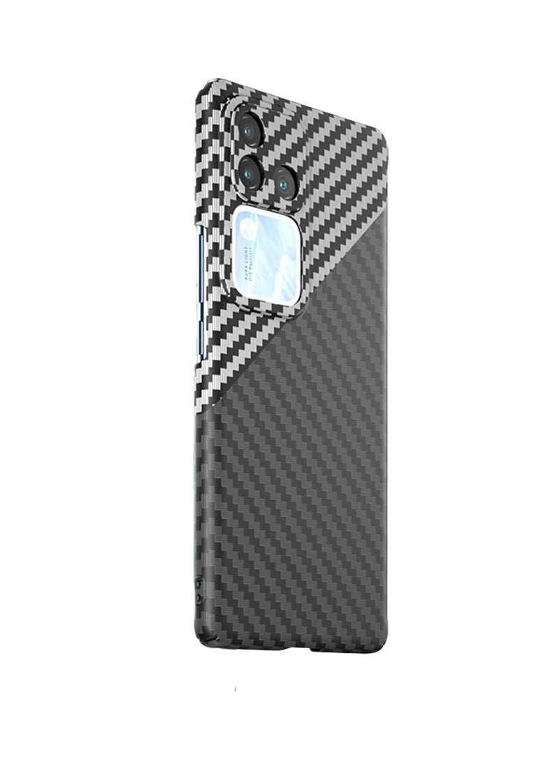 Wtech Hand Back Silicone Carbon Fiber Texture Case Cover For Vivo V30 / V30 Pro 5G 2024 Black/White - Image 5