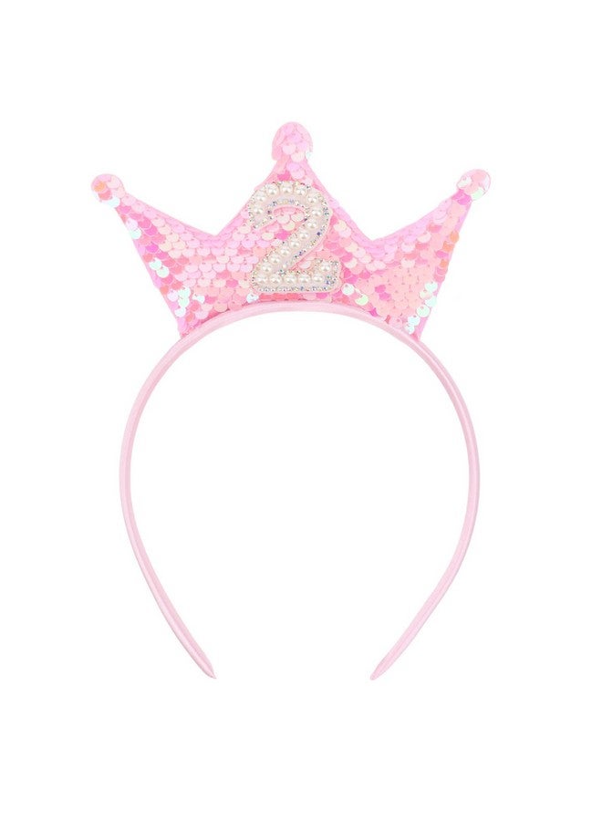 BAHABY Birthday Crown Headband Pink Glitter Birthday Headbands for Girls 2nd Birthday Outfit Girl 2 Year Old Girl Birthday Gift - Image 1