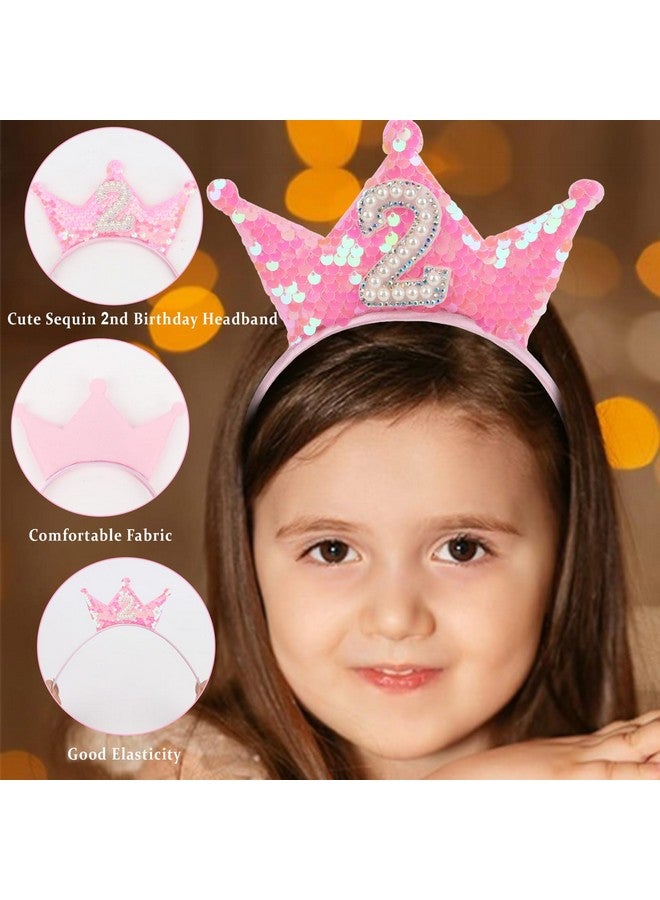 BAHABY Birthday Crown Headband Pink Glitter Birthday Headbands for Girls 2nd Birthday Outfit Girl 2 Year Old Girl Birthday Gift - Image 5