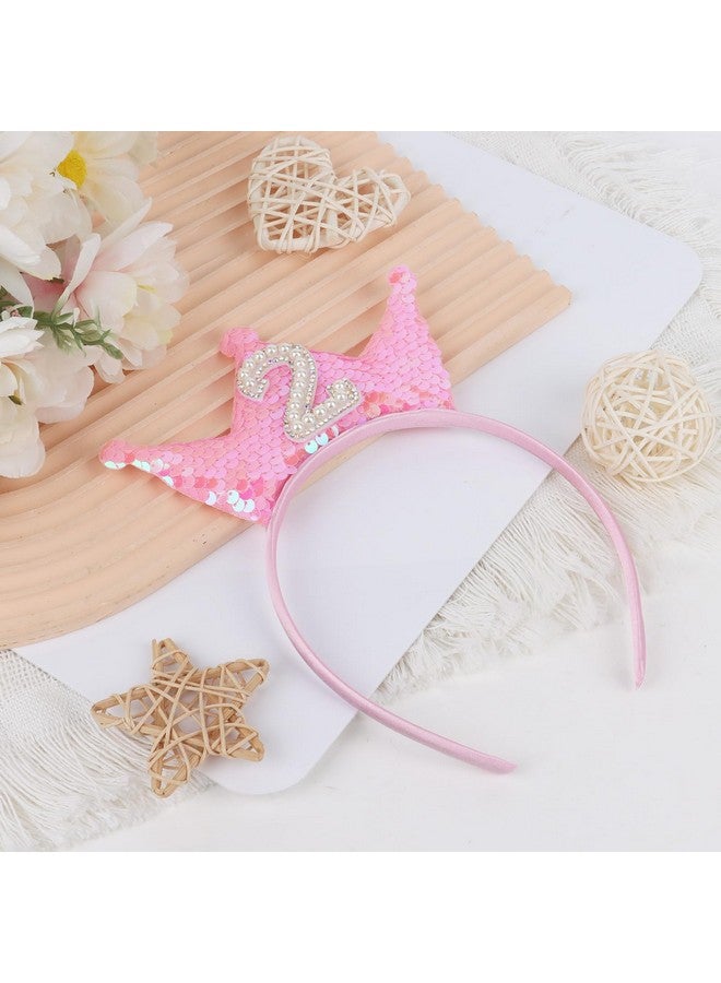 BAHABY Birthday Crown Headband Pink Glitter Birthday Headbands for Girls 2nd Birthday Outfit Girl 2 Year Old Girl Birthday Gift - Image 3