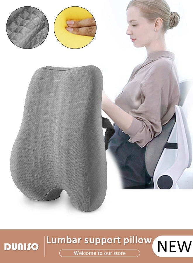 DUNISO وسادة دعم lumbar قابلة للتعديل لتحسين تخفيف آلام أسفل الظهر والوضعية أثناء الجلوس منزلق قابل للتعديل وسادة ظهر من مادة الذاكرة الاقتصادية للجلوس الطويل لمكتب كرسي سيارة طائرة  - Image 1