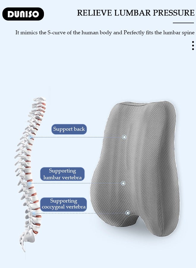 DUNISO وسادة دعم lumbar قابلة للتعديل لتحسين تخفيف آلام أسفل الظهر والوضعية أثناء الجلوس منزلق قابل للتعديل وسادة ظهر من مادة الذاكرة الاقتصادية للجلوس الطويل لمكتب كرسي سيارة طائرة  - Image 2