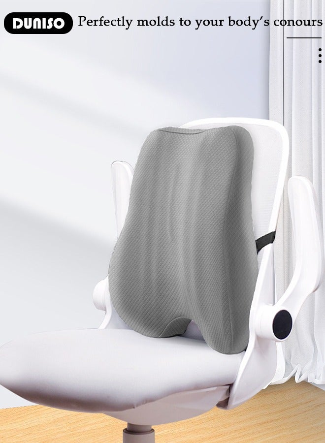 DUNISO وسادة دعم lumbar قابلة للتعديل لتحسين تخفيف آلام أسفل الظهر والوضعية أثناء الجلوس منزلق قابل للتعديل وسادة ظهر من مادة الذاكرة الاقتصادية للجلوس الطويل لمكتب كرسي سيارة طائرة  - Image 3