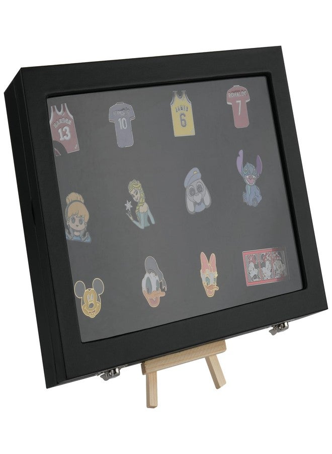 Homakover Dustproof Pin Display Case PU Leather 11''x8'' Pin Display Board Shadow Box Frame with Hooks and Wood Frame for Enamel Pin, Military Medals, Jewelry Pins, Pin Badge Collection, Rings, Necklaces - Image 1