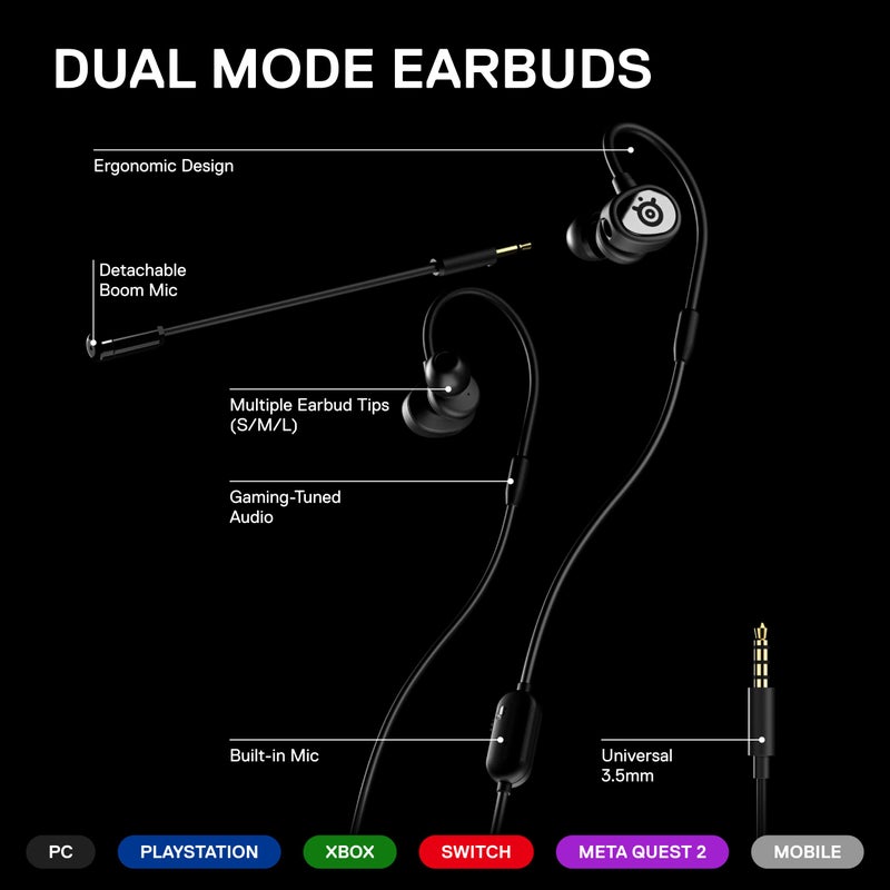SteelSeries Tusq in-Ear Mobile Gaming Headset â€“ Dual Microphone with Detachable Boom Mic â€“ Ergonomic Suspension Design Earphones â€“ for Mobile,Black - Image 3