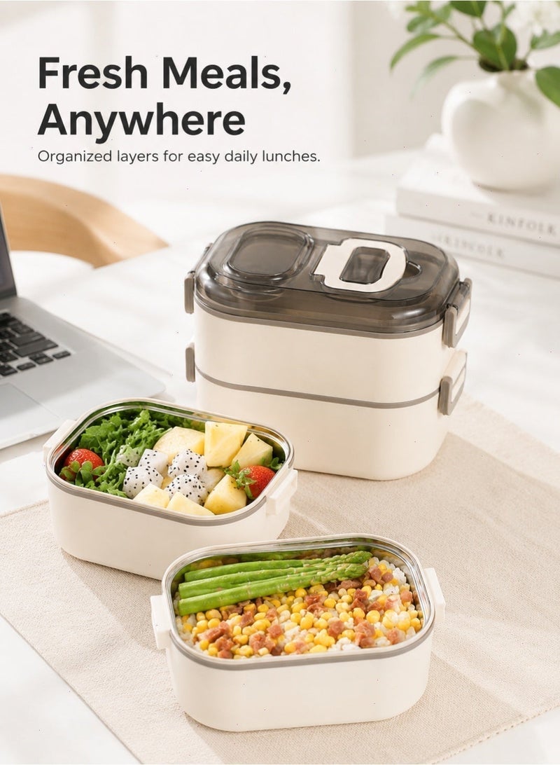 Yoawllty 304 Stainless Steel Bento Box, Double‑Layer Food Grade Leakproof, Microwave Safe, Portable Bento Box, for School, Office, Picnic - Image 1