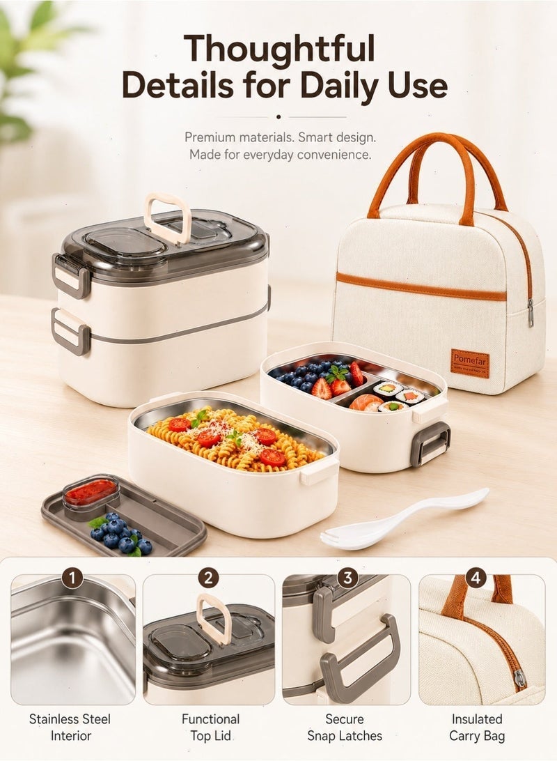 Yoawllty 304 Stainless Steel Bento Box, Double‑Layer Food Grade Leakproof, Microwave Safe, Portable Bento Box, for School, Office, Picnic - Image 4
