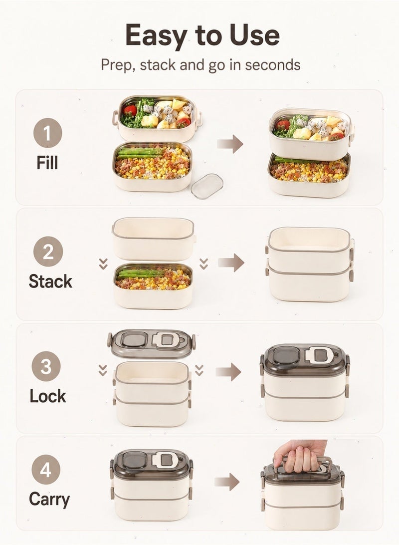 Yoawllty 304 Stainless Steel Bento Box, Double‑Layer Food Grade Leakproof, Microwave Safe, Portable Bento Box, for School, Office, Picnic - Image 5