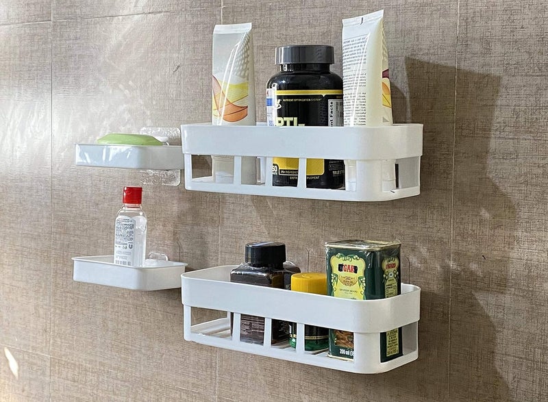FosCadit Multipurpose Kitchen Bathroom Wall Corner Shelf Caddy and Soap Dish Soap Box with Strong Magic StickerCombo Bathroom Shelve 2Pcs Soap Stand 2Pcs White Color - Image 3