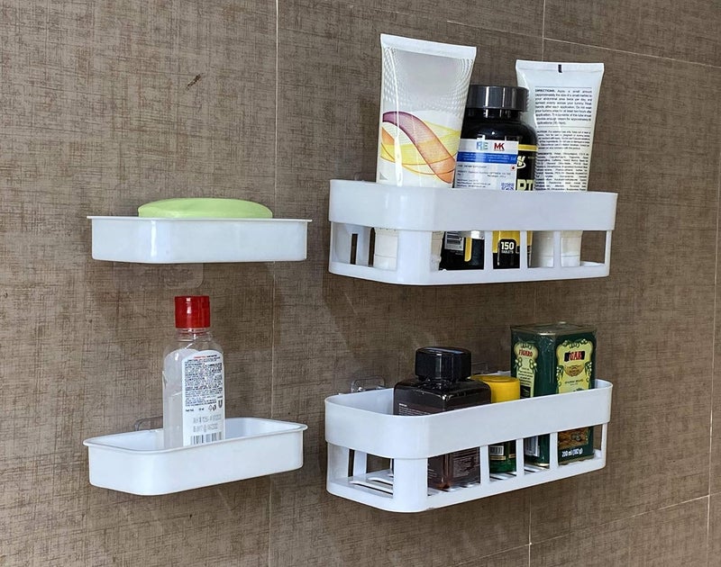 FosCadit Multipurpose Kitchen Bathroom Wall Corner Shelf Caddy and Soap Dish Soap Box with Strong Magic StickerCombo Bathroom Shelve 2Pcs Soap Stand 2Pcs White Color - Image 2