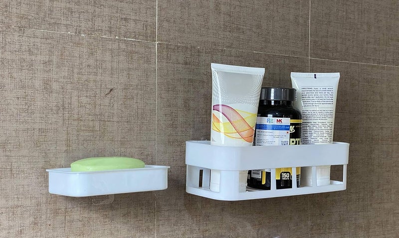 FosCadit Multipurpose Kitchen Bathroom Wall Corner Shelf Caddy and Soap Dish Soap Box with Strong Magic StickerCombo Bathroom Shelve 2Pcs Soap Stand 2Pcs White Color - Image 4