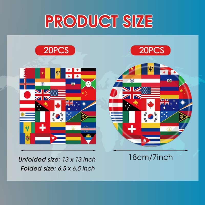 DURYGEN International World Flags Tableware Set International Flags Decorations Plates and Napkins for Travel Trip Around the Globe Retirement,School, Sports Events, Grand Opening, Party - Image 2