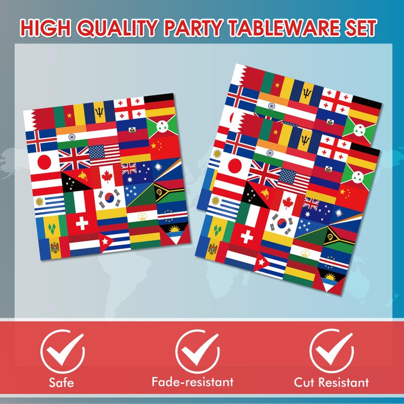 DURYGEN International World Flags Tableware Set International Flags Decorations Plates and Napkins for Travel Trip Around the Globe Retirement,School, Sports Events, Grand Opening, Party - Image 4