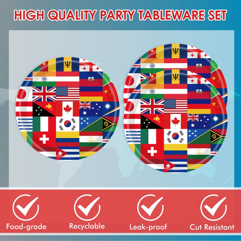 DURYGEN International World Flags Tableware Set International Flags Decorations Plates and Napkins for Travel Trip Around the Globe Retirement,School, Sports Events, Grand Opening, Party - Image 3