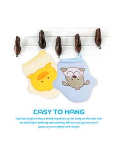 KASTWAVE 2Pcs Baby Bath Mitt Washcloths Gloves, Cotton Cartoon Puppet Kids Bath Sponge, Washcloths Body Scrub Towels Face Cleaning Brush Tools for Toddler  - Image 4