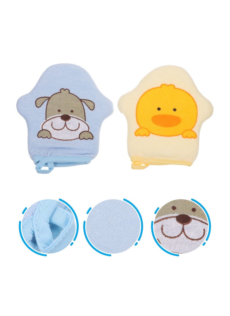 KASTWAVE 2Pcs Baby Bath Mitt Washcloths Gloves, Cotton Cartoon Puppet Kids Bath Sponge, Washcloths Body Scrub Towels Face Cleaning Brush Tools for Toddler  - Image 1