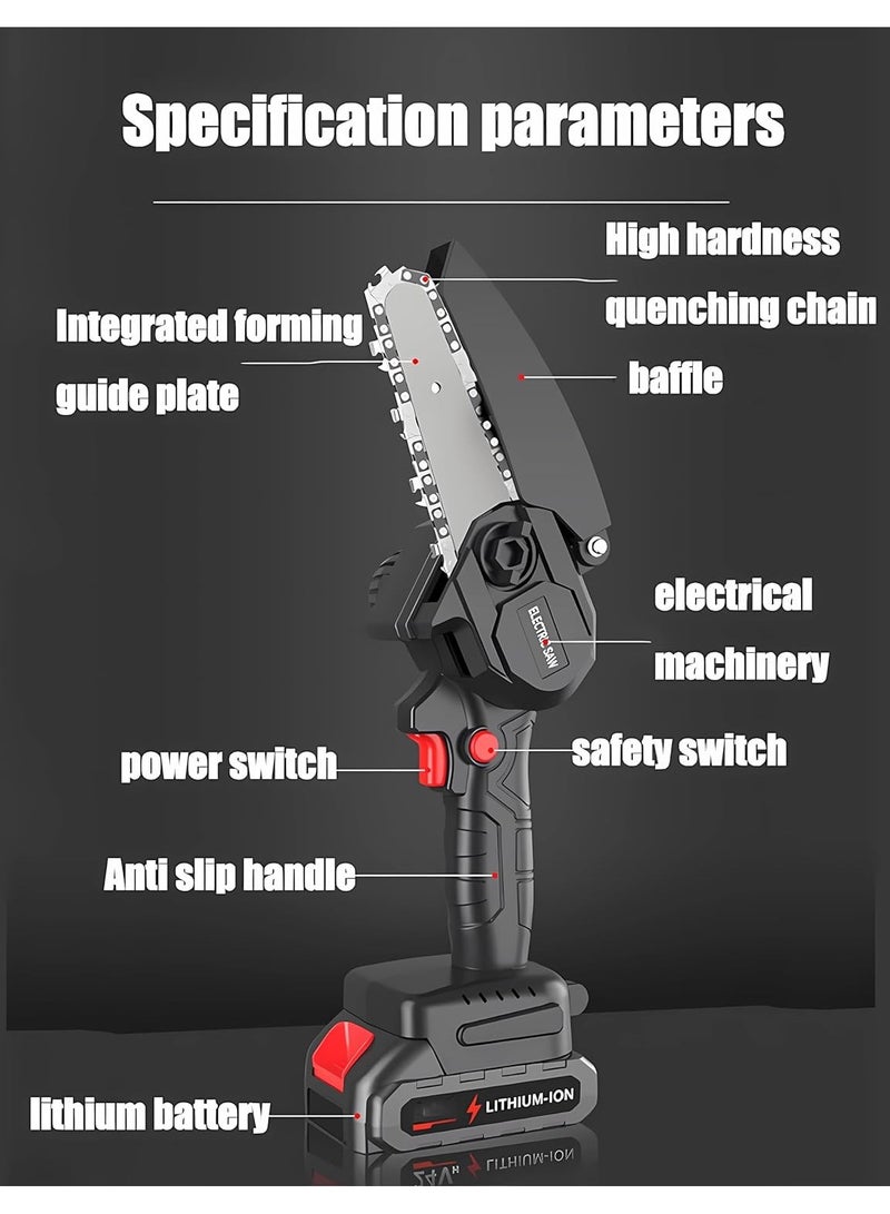 48V Lithium , 8-inch Household Mini Wireless Hand, Saw Portable Chainsaw, Suitable For Tree Pruning, Wood Cutting, Gardening, Single Handed Portable