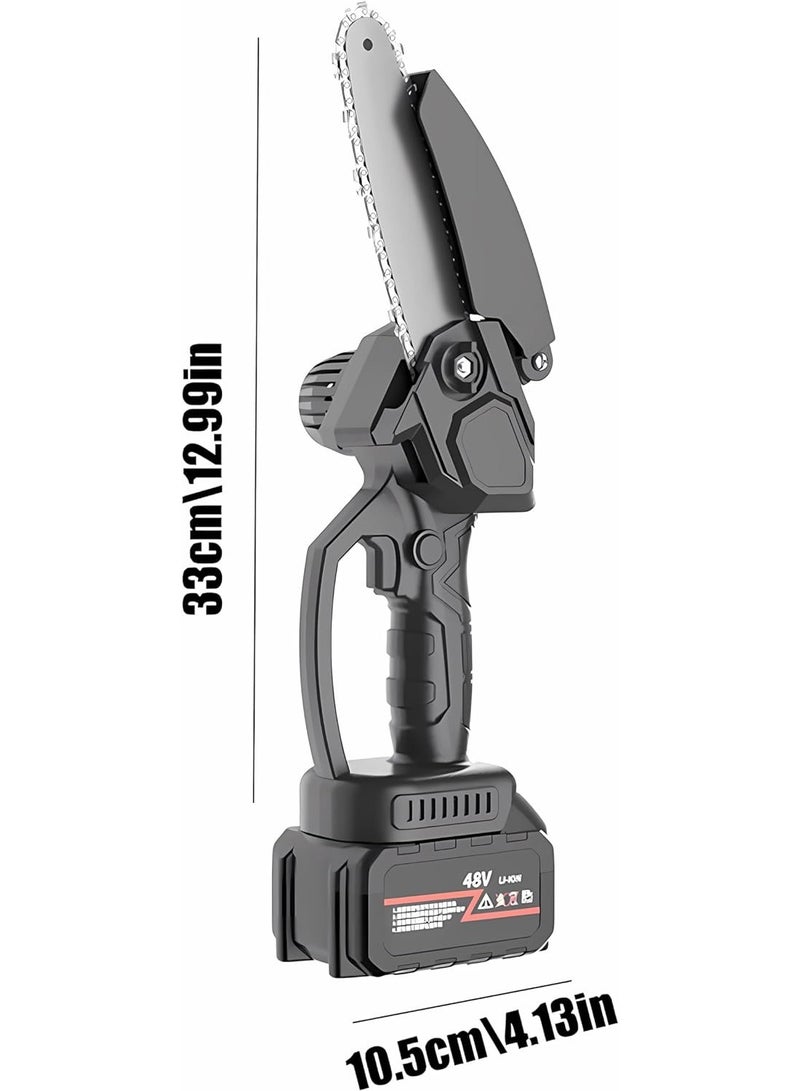48V Lithium , 8-inch Household Mini Wireless Hand, Saw Portable Chainsaw, Suitable For Tree Pruning, Wood Cutting, Gardening, Single Handed Portable