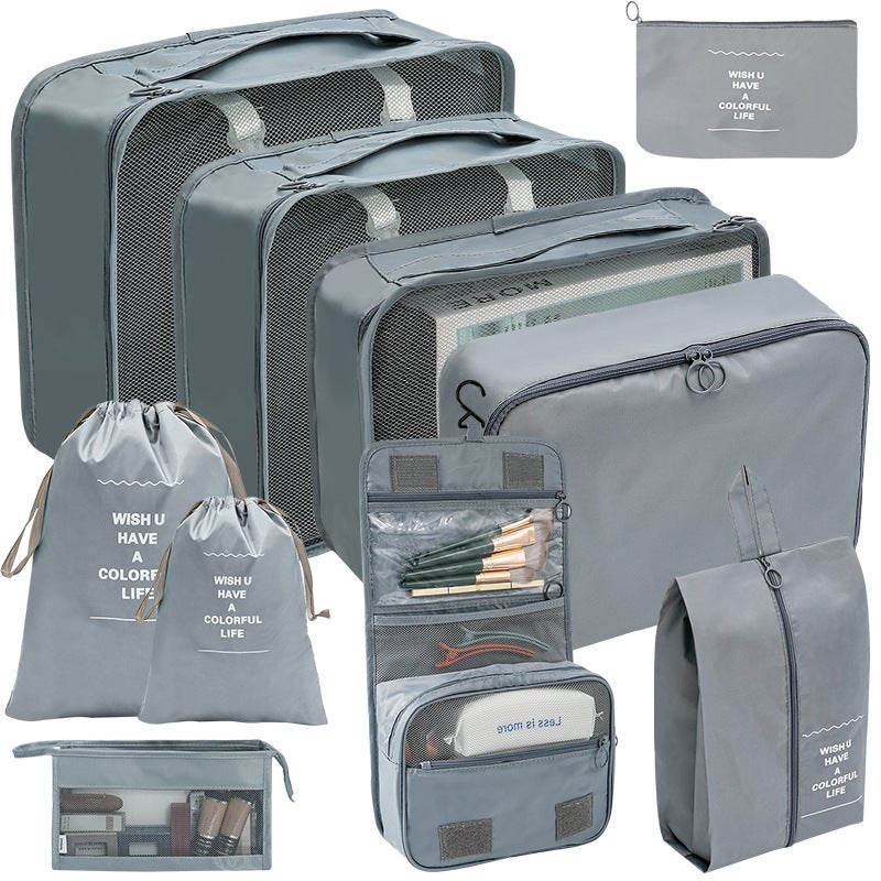 Travel Storage Bag Seven-Piece Set Digital Toilet Cosmetic Storage Bag Clothes Shoes Luggage Travel Bag[Nine-piece Cosmetic Bag Set] Lake Blue Cross-border customers can provide - Image 2