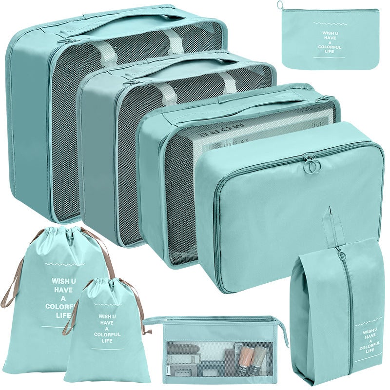Travel Storage Bag Seven-Piece Set Digital Toilet Cosmetic Storage Bag Clothes Shoes Luggage Travel Bag[Nine-piece Cosmetic Bag Set] Lake Blue Cross-border customers can provide - Image 1