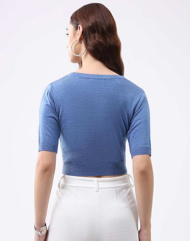 Monte Carlo Women's Regular Fit Cardigan | Stylish Solid Design | Button Closure | Warm Half Sleeves V Neck Fashion Cardigan for Women's Blue XL (Pack of 1) - Image 4