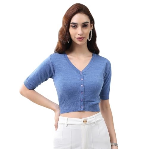 Monte Carlo Women's Regular Fit Cardigan | Stylish Solid Design | Button Closure | Warm Half Sleeves V Neck Fashion Cardigan for Women's Blue XL (Pack of 1) - Image 1