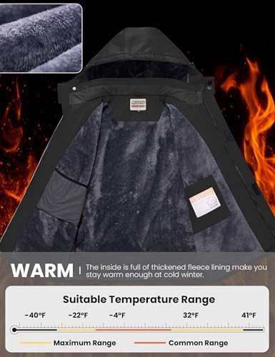 WULFUL Men's Waterproof Ski Jacket Warm Winter Coats Windproof Winter Jackets for Men Fleece Lined Windbreaker with Hood - Image 3