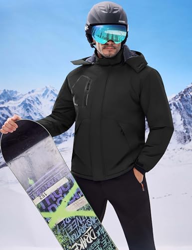 WULFUL Men's Waterproof Ski Jacket Warm Winter Coats Windproof Winter Jackets for Men Fleece Lined Windbreaker with Hood - Image 5