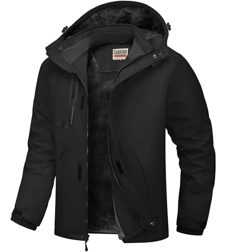 WULFUL Men's Waterproof Ski Jacket Warm Winter Coats Windproof Winter Jackets for Men Fleece Lined Windbreaker with Hood - Image 1