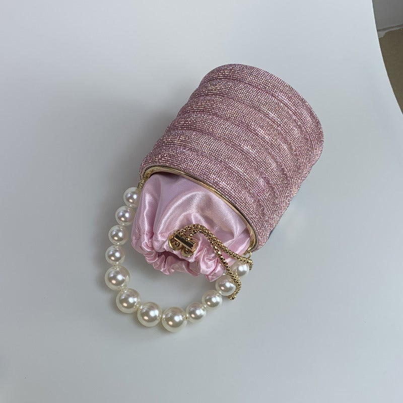 Bag Women Fashion Pearl Handbag Niche Evening Bag High-End Sense Diamond Bucket Bag - Image 5
