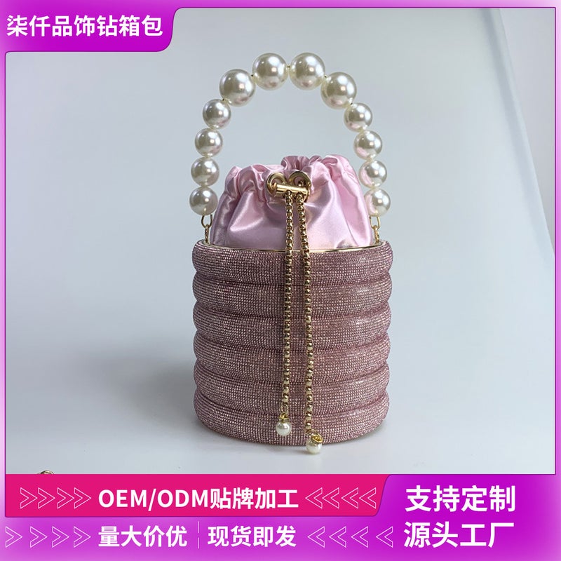 Bag Women Fashion Pearl Handbag Niche Evening Bag High-End Sense Diamond Bucket Bag - Image 2