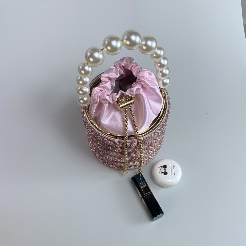 Bag Women Fashion Pearl Handbag Niche Evening Bag High-End Sense Diamond Bucket Bag - Image 4
