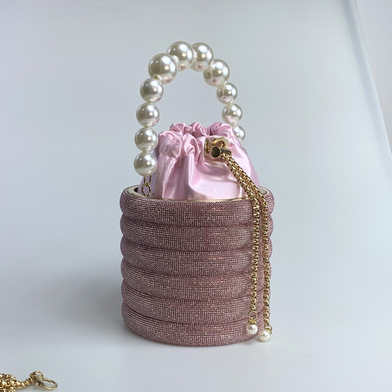 Bag Women Fashion Pearl Handbag Niche Evening Bag High-End Sense Diamond Bucket Bag - Image 1