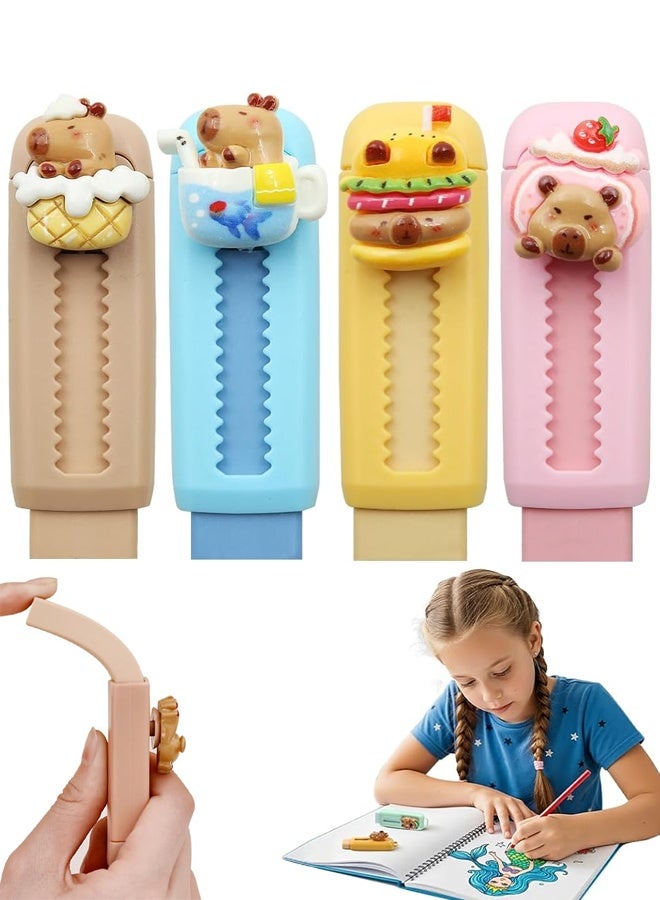 4 قطع من ممحاة الكابيبارا القابلة للسحب، مطاطية لطيفة، ممحاة مطاطية تعمل بالدفع والسحب، ممحاة أقلام رصاص، ممحاة لطيفة - Image 1