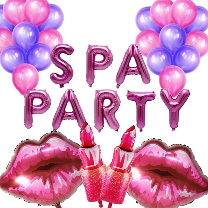 DUFACAI 32 Pcs Spa Party Balloons Pink Spa Theme Birthday Party Supplies Lip Lipstick Cosmetics Balloons Decorations for Girls Spa Day Makeup Party rose red - Image 2