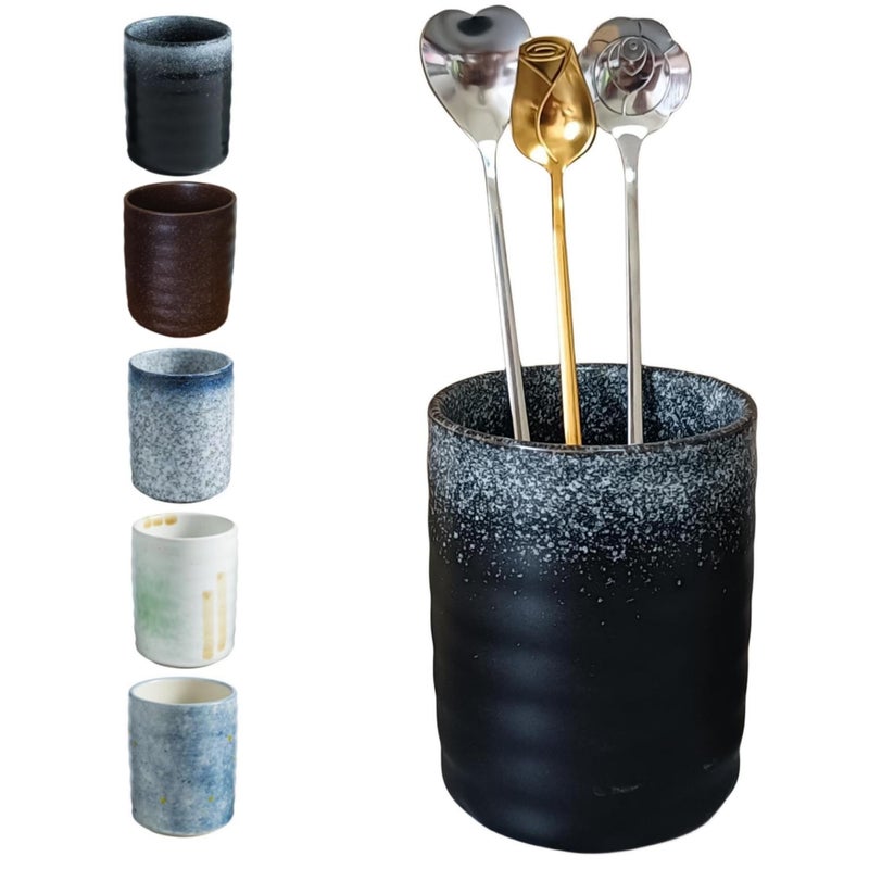 TOPYOKK Stoneware Coffee Bar Utensil Holder Tea Coffee Spoon Stirrer Holder for Stir Stick Straw Teaspoon Holder Spoon Cup Small Utensil Jar Snow night