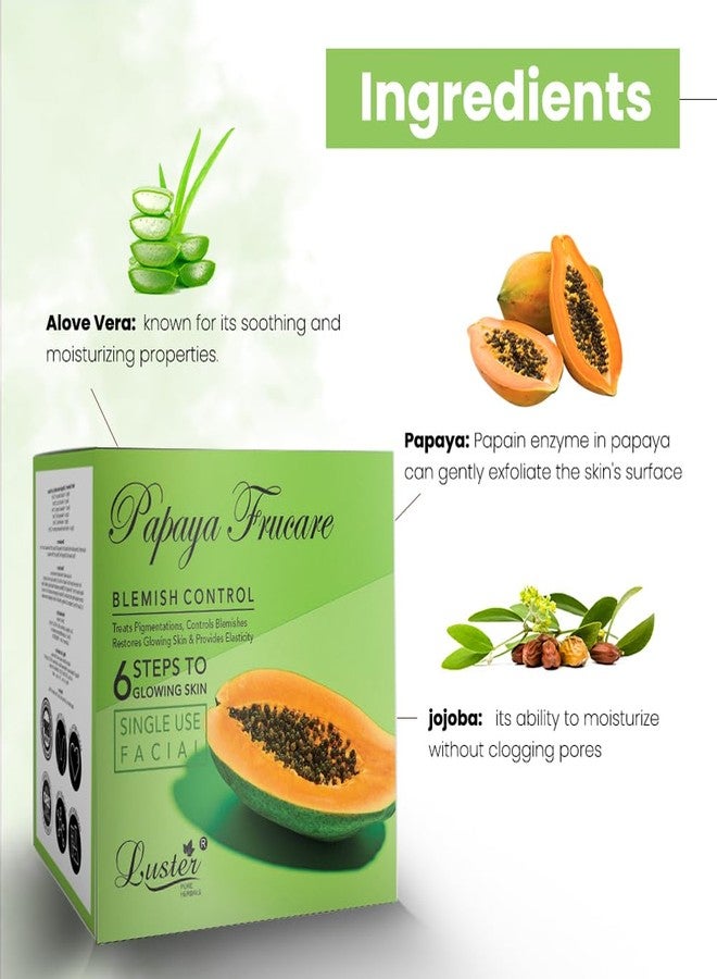 Luster Papaya Frucare Facial Kit | 6 Step Facial Kit | Single Use Mini Facial Kit | Clears Blemishes | Facial Kit For Glowing Skin | For Women & Men (Paraben & Sulfate Free) – 40g - Image 2