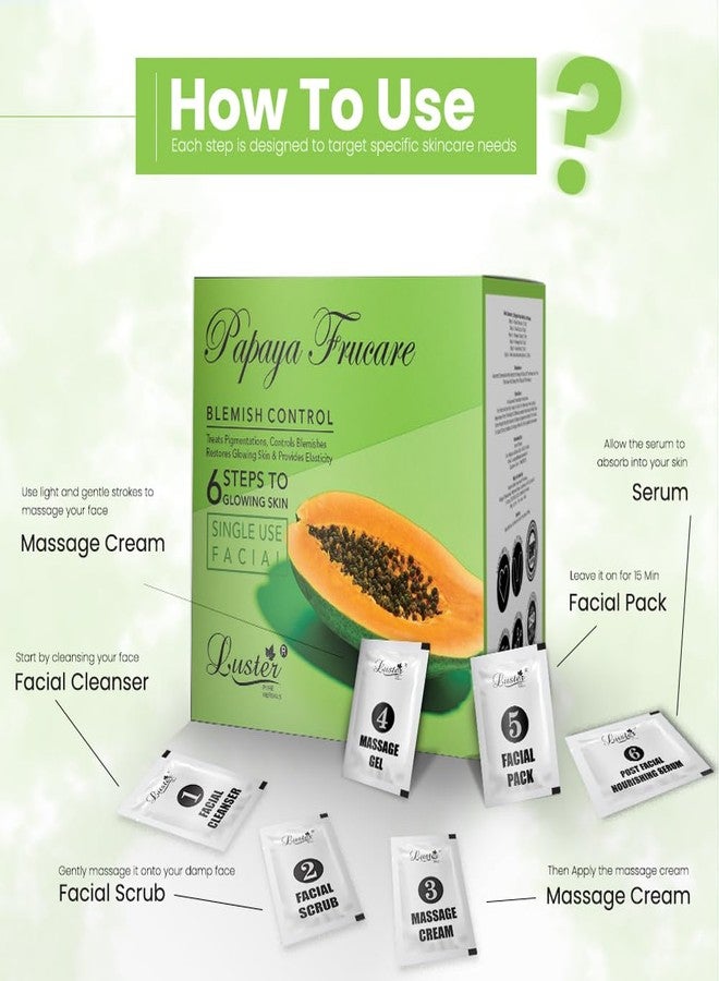 Luster Papaya Frucare Facial Kit | 6 Step Facial Kit | Single Use Mini Facial Kit | Clears Blemishes | Facial Kit For Glowing Skin | For Women & Men (Paraben & Sulfate Free) – 40g - Image 3