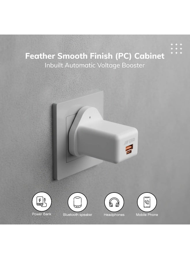 ERD شاحن سريع ERD 20W PD - محول طاقة مزدوج المنفذ USB-A و USB-C | شحن سريع 20W | حماية من الدائرة القصيرة، الحمل الزائد وارتفاع الجهد | أبيض | تصميم مدمج للاستخدام المنزلي والسفر - Image 5