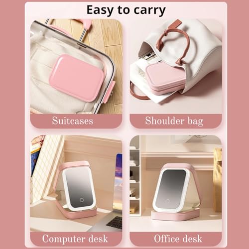 VVRAT V-VRAT LED Makeup Box with Adjustable Light-Up Mirror, 3 Color Light Settings, Dust-Proof Cosmetic Case, Jewelry Organizer and Multi-Compartment Storage Box for Women (Pink) - Image 5