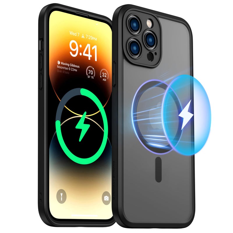ImpactStrong Magnetic Guard Designed for iPhone 14 Pro Max Case [Camera Protection] [Military Grade Drop Tested] [Compatible with MagSafe] Slim Translucent Matte Phone Case (6.7") - Black - Image 3